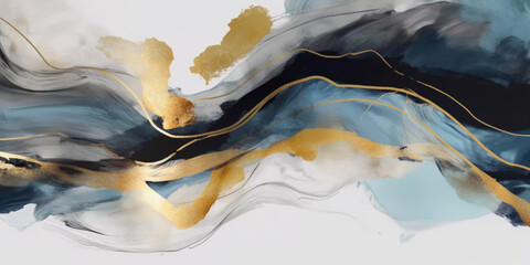 Modern gold and blue textured watercolor art background, abstract painting