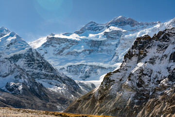 Fototapeta premium Kanchenjunga North Base Camp aka Pangpema in the Himalayas of Taplejung Mountains in Nepal