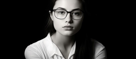 The young and beautiful woman, isolated from the crowd, stood out with her stunning white dress and sexy black glasses, exuding an air of beauty and confidence that drew the attention of every person - obrazy, fototapety, plakaty