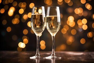 New Year's Cheers: Midnight Toast with Sparkling Lights, generative AI