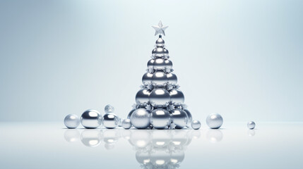 A festive silver scene for the Holidays; a wintry silver tree on a blank background, creating a minimalist New Year's concept.