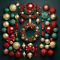 holiday decorations with intricate ornaments, wreaths, and holiday-themed elements created with Generative Ai