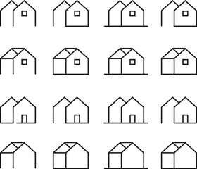 Set of outline home line icons isolated on a white background. House icons sign