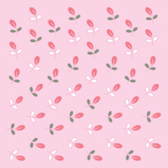 Flower seamless pattern with abstract floral branches with leaves, blossom flowers and berries. Vector nature illustration in vintage