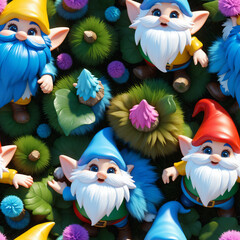 A group of gnomes, grass background - Seamless tile