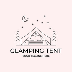 glamping tent camp logo line art illustration design logo minimalist creative - obrazy, fototapety, plakaty
