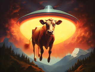 vaca sendo abduzido por nave espacial alienigena 