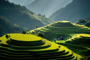 Rice fields on terraced of Mu Cang Chai, Vietnam, Terraced rice field in harvest season in Mu Cang, AI Generated