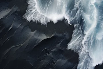 Foto op Canvas Aerial view of ocean waves breaking on sandy beach. 3d rendering, The black sand beach in Iceland. Sea aerial view and top view, AI Generated © Iftikhar alam