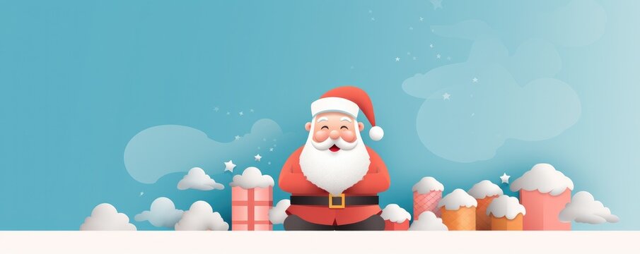 Portrait of Santa claus, minimalistic christmas greeting card illustration panorama banner. Generative Ai.