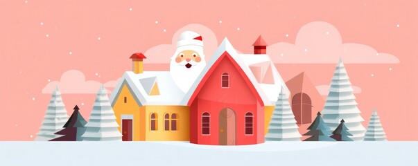 Christmas winter illustration with santa claus, panorama banner. Generative AI.