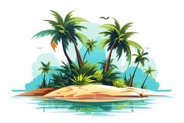 Tropical island with palm trees. Summer vacation illustration.