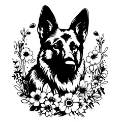 Floral German Shepherd Dog Vector Illustration