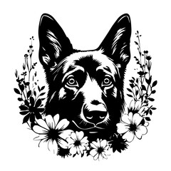 Floral German Shepherd Dog Vector Illustration