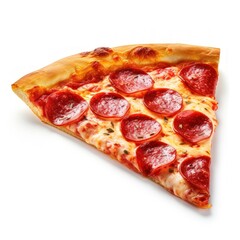 Slice of fresh Italian classic original Pepperoni Pizza on a white background - obrazy, fototapety, plakaty