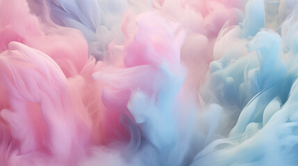 Fototapeta premium Soft billows of pink and blue smoke dance together in a delicate, fluid motion, creating a romantic and serene abstract backdrop