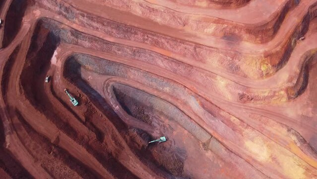 Aerial drone view of iron mine industry iron extraction in mine area HD