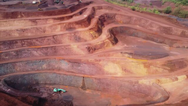Aerial drone view of iron mine in India, Iron mine industry of Asia HD