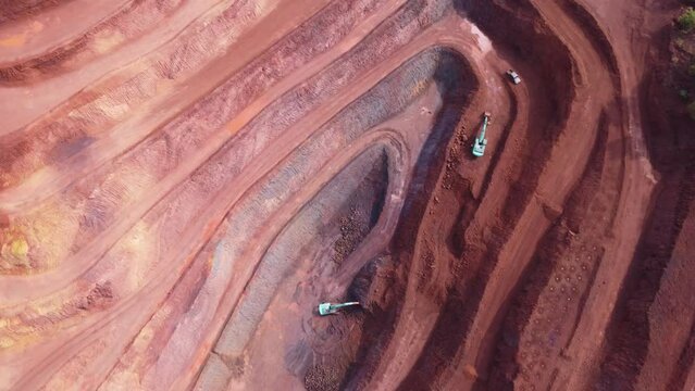 Aerial drone view of iron mine in India, Iron mine industry of Asia HD