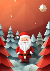Fototapeta premium Santa Claus living in winter forest, christmas greeting card illustration. Generative Ai.