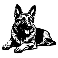 Relaxed Lying German Shepherd Vector Illustration