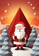 Santa Claus living in winter forest, christmas greeting card illustration. Generative Ai.