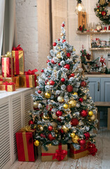 gifts under the Christmas tree in the New Year. Christmas concept