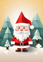 Fototapeta premium Santa Claus living in winter forest, christmas greeting card illustration. Generative Ai.