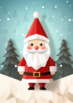 Santa Claus living in winter forest, christmas greeting card illustration. Generative Ai.