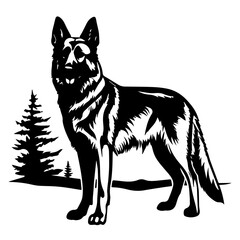 Noble Standing German Shepherd Vector Illustration
