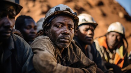 Fototapeta premium Candid moment of miners taking a break in a copper mine 