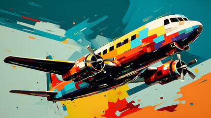 avião no ar estilo pop arte 