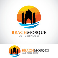 Mosque and Beach Logo Design Template