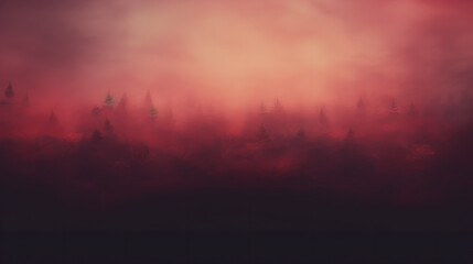 Forest Mist: Crimson fog among trees, Mystery Concept Art, Generative AI
