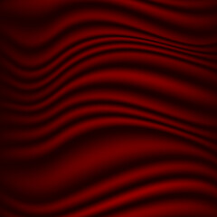 Realistic deep red silk satin wrinkled fabric wave luxury background vector illustration.