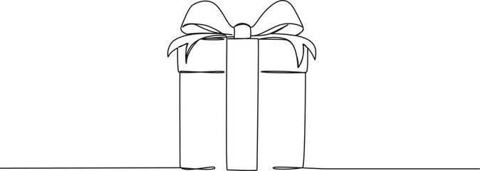 continuous single line drawing of gift box with ribbon, line art vector illustration - obrazy, fototapety, plakaty