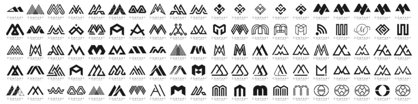 collection abstract letter M logo design. logotype M design with black color. vector illustration