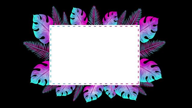 Animated Black Friday Rectangle Frame with Rotating Glowing Neon Light Tropical Palm Leaves Frame Neon Frame Neon Leaves Frame Animation Modern and Trendy Super Sale on Shopping Banner Template