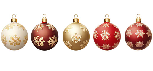 Exquisite Christmas decorative balls isolated on transparent background, Holiday XMAS decoration, Hand drawn patterned balls, PNG
