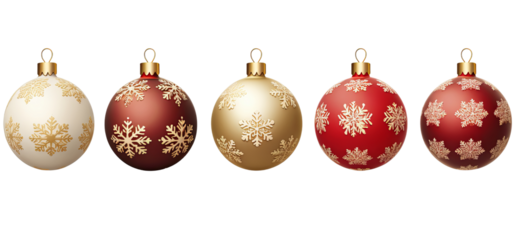 Exquisite Christmas decorative balls isolated on transparent background, Holiday XMAS decoration, Hand drawn patterned balls, PNG