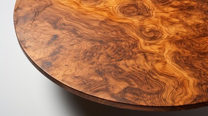 A tabletop covered with a richly grained wooden veneer.
