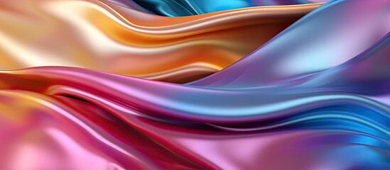 The abstract background features a textured multicolored cloth material that appears smooth, shiny, and soft to the touch.