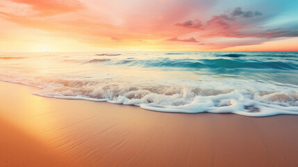 Tropical beach and and golden sunrise sky - obrazy, fototapety, plakaty