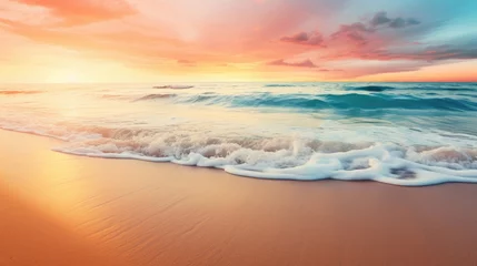 Foto auf Acrylglas Antireflex Tropical beach and and golden sunrise sky © Veniamin Kraskov