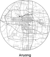 Minimal City Map of Anyang (China, Asia) black white vector illustration
