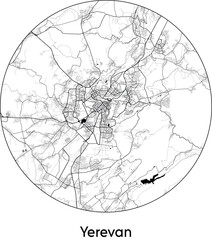 Minimal City Map of Yerevan (Armenia, Asia) black white vector illustration
