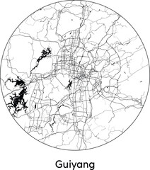 Minimal City Map of Guiyang (China, Asia) black white vector illustration