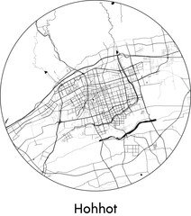 Minimal City Map of Hohhot (China, Asia) black white vector illustration