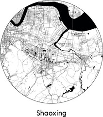 Minimal City Map of Shaoxing (China, Asia) black white vector illustration