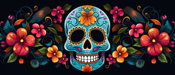 Fotobehang Mexican Day of the Dead skull with floral ornament. © mila103